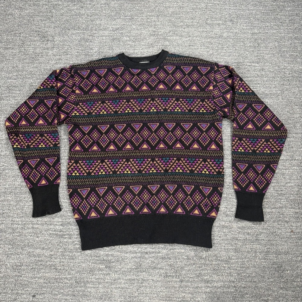 Vintage Meister Sweater Men Large Geometric Ski Wool Hong Kong 80s 90s Colorful